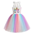 Regenbogen-Einhorn-Tüllkleid für Mädchen mit weißem Paillettenoberteil und Blumen - 100cm / Regenbogenfarben
