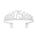Sparkling silver birthday tiara with rhinestones and number 75 featuring hair combs - 75 Years Old Silver