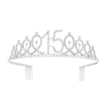 Sparkling silver crystal tiara featuring a prominent number 15 for 15th birthday party - 15 Years Old Silver