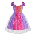 Prinzessin Rapunzel Kleid in Lila mit Puffärmeln und glitzernden Sternenpailletten - 120cm / Lila