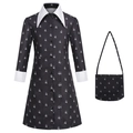 Wednesday Addams cosplay zwarte jurk met witte kraag en gekruiste botten patroon - 110cm / Bedrukte Zwarte Jurk (23034)