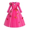 Rosa langärmeliges Prinzessinnenkleid für Mädchen mit Schmetterlings-Applikationen - 100cm / Rosarot