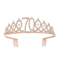 Rose gold 70th birthday tiara with white rhinestones and side combs for women - 70 Years Old Rose Gold