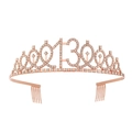 Rose gold birthday tiara for girls featuring number 13 with sparkling rhinestones - 13 Years Old Rose Gold