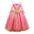 Aurora Prinzessinnenkleid für Mädchen in Rosa mit Goldstickerei und Spitze - 100cm / Aurora Rosenrot