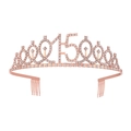 Rose gold tiara for 15th birthday featuring sparkling crystals and numeric design - 15 Years Old Rose Gold