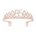 Rose gold 85th birthday crown with white rhinestones and side hair combs for women - 85 Years Old Rose Gold