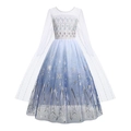 Eiskönigin Prinzessinnenkleid für Mädchen mit Schneeflockenmuster und blauem Glitzer-Cape - 100cm / Weiß Elsa (22011#)