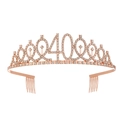Rose gold 40th birthday crown tiara with sparkling rhinestones and secure hair combs - 40 Years Old Rose Gold