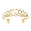 Golden 100th birthday tiara with rhinestones and built-in metal hair combs - 10 Years Old Gold