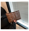 Detail of dark brown quilted nylon handbag with square stitching texture and glossy finish - Dark Brown
