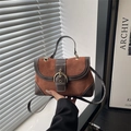 Vintage bruine suède handtas met donkere bies en witte stiksels voor dames - Bruin