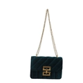 Bolso bandolera de terciopelo verde oscuro con costuras acolchadas y cadena dorada - Azul