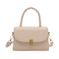 Minimalistische beige kleine quadratische Handtasche mit goldener Schließe - Weiß