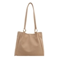 Bolso tote minimalista de sarga marrón claro con correas tejidas y aros dorados - Caqui