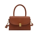 Classic tan crossbody bag with gold square lock and elegant top handle for women - Brown