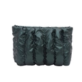 Cloud-style pleated pouch handbag in dark green with padded quilted texture - Green
