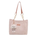 Sac cabas rose à texture étoilée, chaîne dorée et charm nuage en peluche - Sac Cabas (23-6800) / Rose avec pendentif
