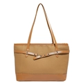 Minimalistische bruine getextureerde shopper met leren riemen en metalen gesp - Bruin
