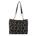 Chic black tote bag with white star pattern embroidery and golden chain strap - Tote Bag (23-6800) / Black without Pendant