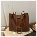 Brown vintage tote bag in pebbled faux leather with double straps for shoulder or hand carry - Dark Brown