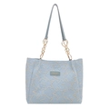 Light blue quilted tote bag featuring white star embroidery and gold chain strap - Tote Bag (23-6800) / Blue Without Charm
