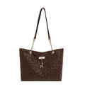 Borsa tote leopardata marrone con tracolla a catena dorata e pendente a forma di cervo - Marrone