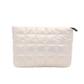Chic quilted puffer makeup pouch in pearl white with black zipper and square texture - White