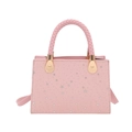 Pink crossbody bag with silver star patterns and woven top handle for women - Pink