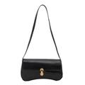 Klassische schwarze glänzende Schultertasche mit einem polierten goldenen Verschluss - Schwarz