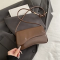 Dark brown patent leather shoulder bag with unique asymmetrical wavy flap and knotted strap - Brown