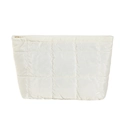 White quilted nylon makeup bag with grid pattern and top zipper for minimalist travel storage - White