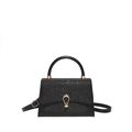 Elegant black sequined square handbag for women with golden horseshoe clasp and top handle - Black