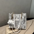 Minimalist white moon and star tote bag with silver chain and plush cloud charm - With Pendant / White
