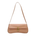 Glänzende hellbeige Schultertasche mit goldener Metallschnalle im minimalistischen Design - Khaki