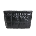 Fashionable shiny black quilted down handbag with puffer texture and top zipper closure - Black