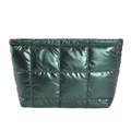 Glossy dark green quilted handbag with metallic finish and retro trapezoid design - Green
