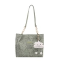 Bolso tote verde salvia con motivos de estrellas, cadena dorada y nube de felpa - Verde con Colgante