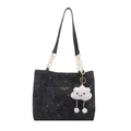 Bolso de hombro negro con patrones de luna y estrellas, cadenas doradas y nube blanca - Negro con Colgante