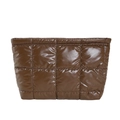 Stylish brown quilted nylon handbag with glossy finish and chic padded design - Coffee