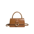 Minimalistische Handtasche aus braunem PU-Leder mit goldener D-Schnalle und Umhängeriemen - Braun