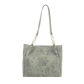 Sage green tote bag with star and moon patterns and a golden chain shoulder strap - Green