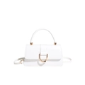 Klassische weiße Lederhandtasche mit goldener D-Ring-Schnalle und Umhängeriemen - Weiß