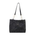 Chic black tote bag with silver star and moon patterns and gold chain strap detail - Black