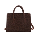 Brown leopard print tote bag with double handles and crossbody strap in faux fur - Coffee