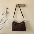 Bolso de hombro retro marrón mate con cadena de plata y estampado de FASHION - Grande / Marrón