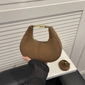 Borsa hobo retrò in pelle scamosciata marrone scuro con dettagli in metallo dorato - Marrone