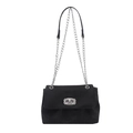 Sac bandoulière en suédine noire avec boucle en strass et chaîne argentée chic - Noir