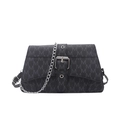 Petit sac à bandoulière gris rétro avec motifs de lettres M et chaîne argentée - Noir