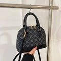 Vintage zwarte schelpvormige handtas met monogramprint en verstelbare schouderriem - Zwart